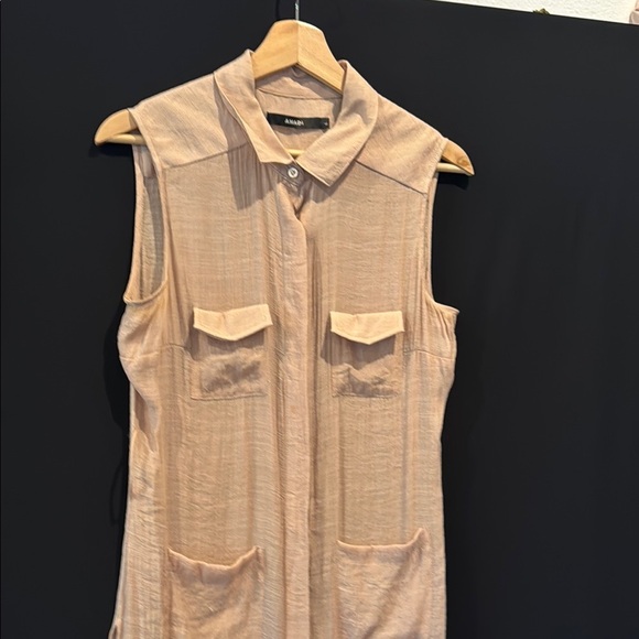 Amadi Sleeveless Beige Long Button Down Dress, Large - Picture 3 of 8